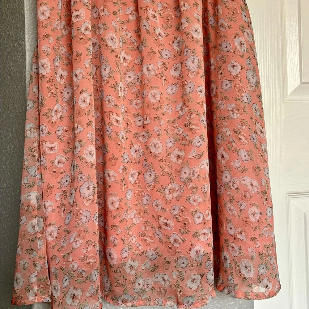 New Look Peach Floral Dress Size 16 Ruffles - Picture 5 of 12